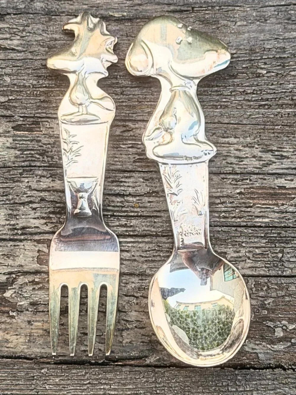 Vintage Lunt Silverplate Snoopy And Woodstock Baby Spoon & Fork Set Korea